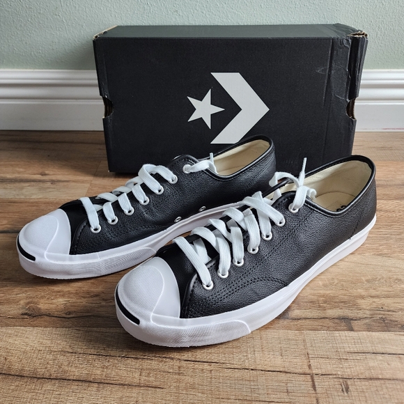 Like New Men’s Converse Jack Purcell Leather Sneakers Black/White Size 11.5 - Picture 2 of 10